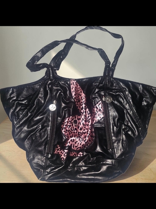 PLAYBOY Handbags - PLAYBOY Black Shoulder Tote with Pink Leopard Accent